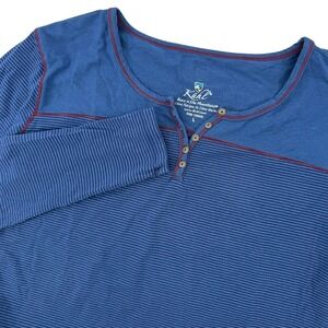 Kuhl Veloce Womens Large Long Sleeve Henley Shirt Blue Stripe Hiking Outdoor